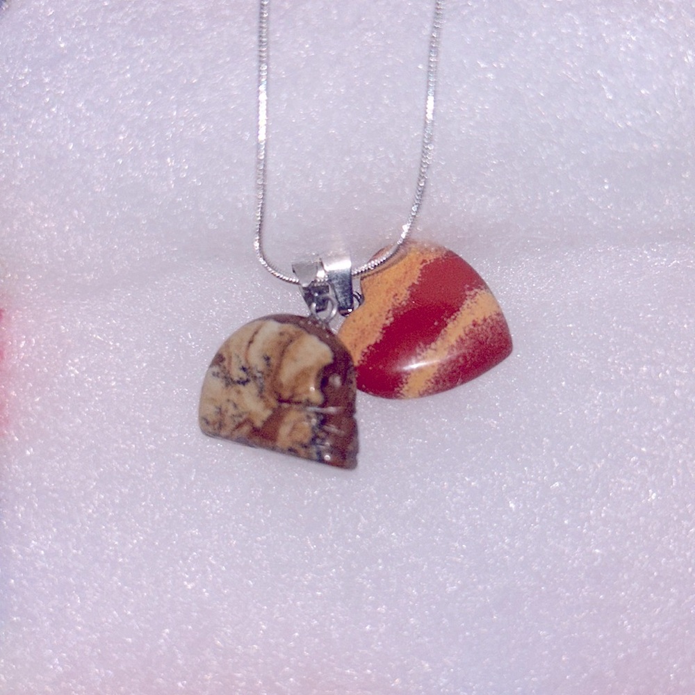 Gothic Sandstone Skull and Red Jasper Heart Sterling Silver Necklace 16”